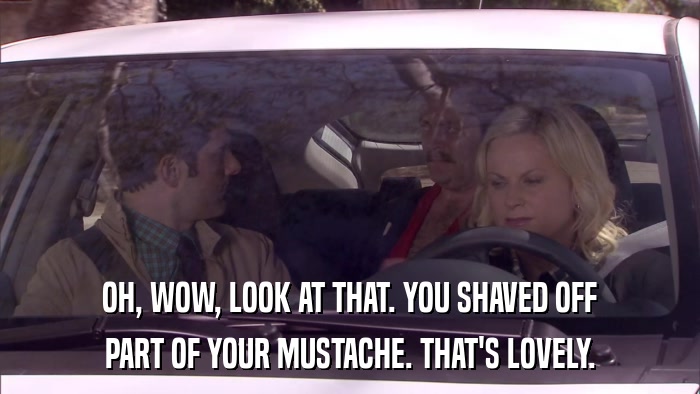 OH, WOW, LOOK AT THAT. YOU SHAVED OFF PART OF YOUR MUSTACHE. THAT'S LOVELY. 