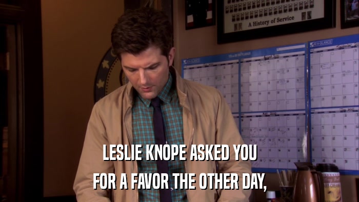 LESLIE KNOPE ASKED YOU FOR A FAVOR THE OTHER DAY, 