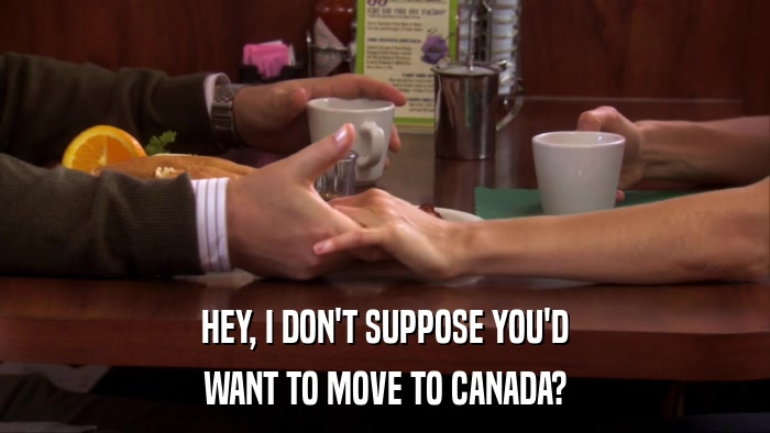 HEY, I DON'T SUPPOSE YOU'D WANT TO MOVE TO CANADA? 