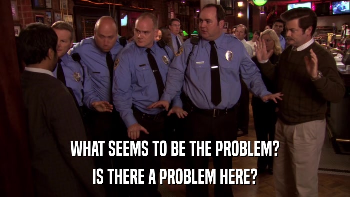 WHAT SEEMS TO BE THE PROBLEM? IS THERE A PROBLEM HERE? 
