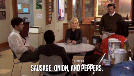 SAUSAGE, ONION, AND PEPPERS.  