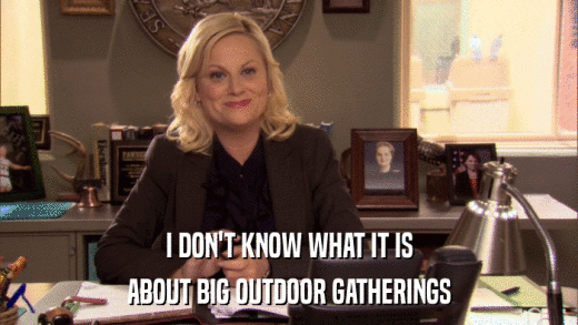 I DON'T KNOW WHAT IT IS ABOUT BIG OUTDOOR GATHERINGS 
