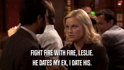 FIGHT FIRE WITH FIRE, LESLIE. HE DATES MY EX, I DATE HIS. 