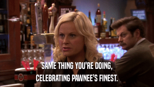 SAME THING YOU'RE DOING, CELEBRATING PAWNEE'S FINEST. 