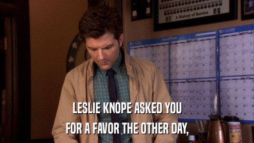 LESLIE KNOPE ASKED YOU FOR A FAVOR THE OTHER DAY, 