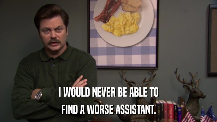 I WOULD NEVER BE ABLE TO FIND A WORSE ASSISTANT. 