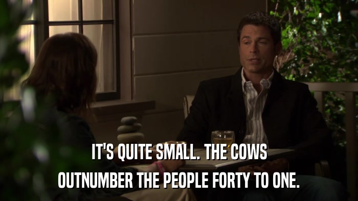 IT'S QUITE SMALL. THE COWS OUTNUMBER THE PEOPLE FORTY TO ONE. 