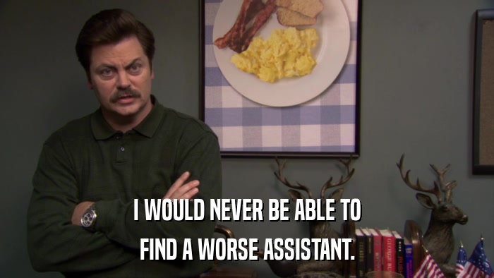I WOULD NEVER BE ABLE TO FIND A WORSE ASSISTANT. 