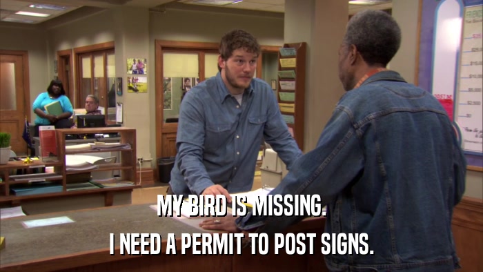 MY BIRD IS MISSING. I NEED A PERMIT TO POST SIGNS. 
