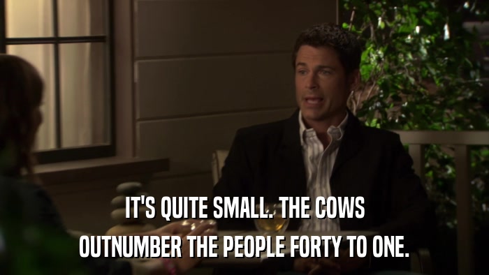 IT'S QUITE SMALL. THE COWS OUTNUMBER THE PEOPLE FORTY TO ONE. 