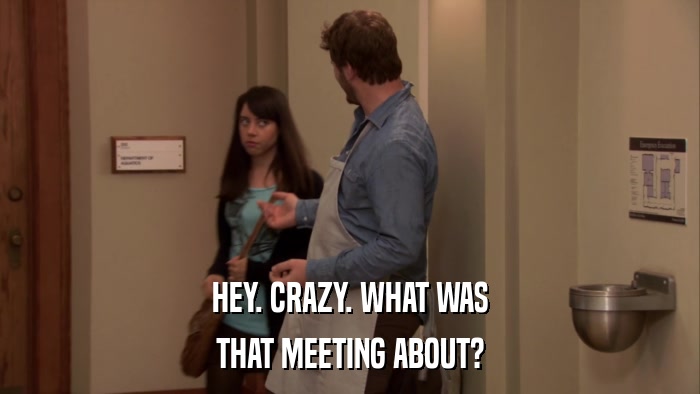 HEY. CRAZY. WHAT WAS THAT MEETING ABOUT? 