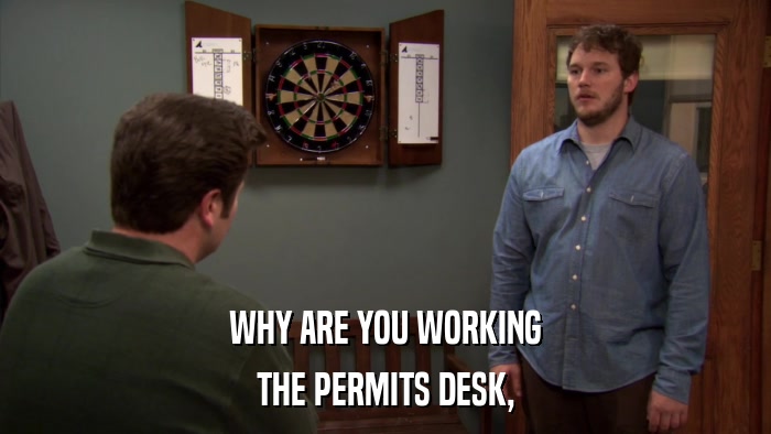 WHY ARE YOU WORKING THE PERMITS DESK, 