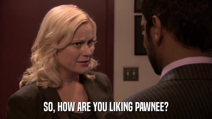 SO, HOW ARE YOU LIKING PAWNEE?  