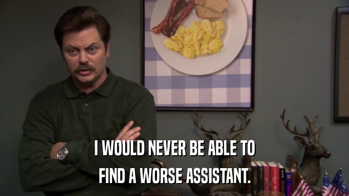 I WOULD NEVER BE ABLE TO FIND A WORSE ASSISTANT. 