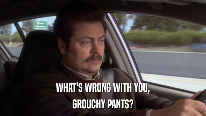 WHAT'S WRONG WITH YOU, GROUCHY PANTS? 