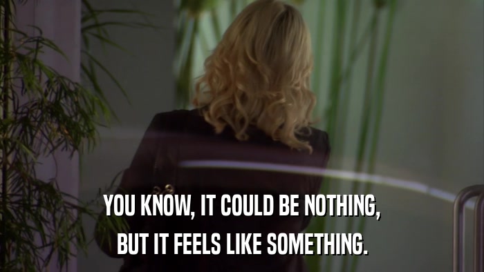 YOU KNOW, IT COULD BE NOTHING, BUT IT FEELS LIKE SOMETHING. 