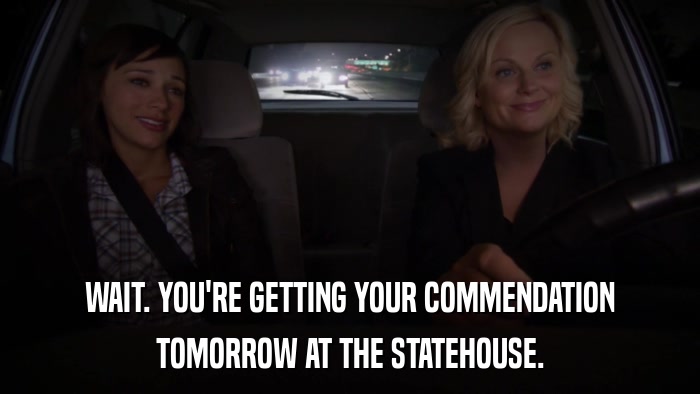 WAIT. YOU'RE GETTING YOUR COMMENDATION TOMORROW AT THE STATEHOUSE. 