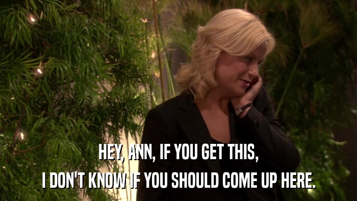 HEY, ANN, IF YOU GET THIS, I DON'T KNOW IF YOU SHOULD COME UP HERE. 