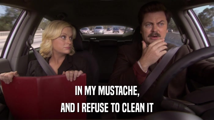 IN MY MUSTACHE, AND I REFUSE TO CLEAN IT 