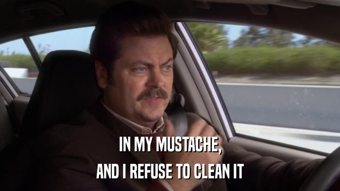 IN MY MUSTACHE, AND I REFUSE TO CLEAN IT 