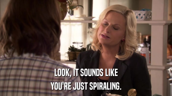 LOOK, IT SOUNDS LIKE YOU'RE JUST SPIRALING. 
