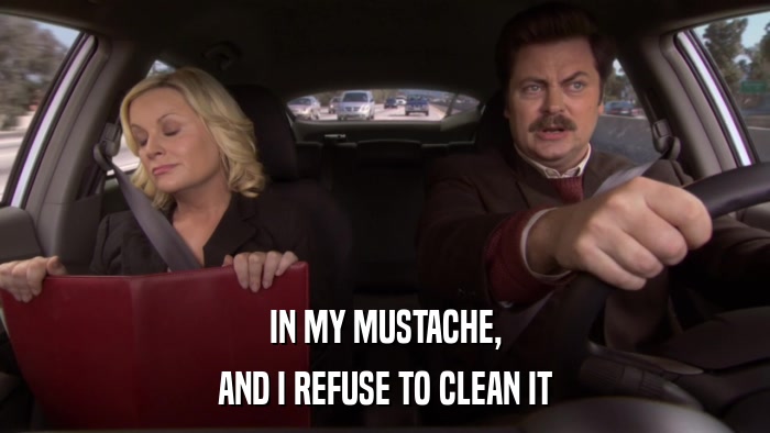 IN MY MUSTACHE, AND I REFUSE TO CLEAN IT 