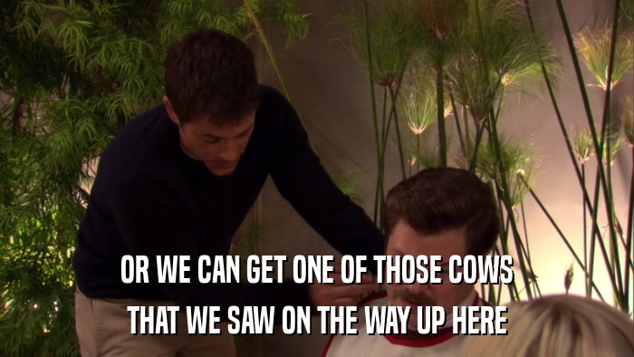 OR WE CAN GET ONE OF THOSE COWS THAT WE SAW ON THE WAY UP HERE 