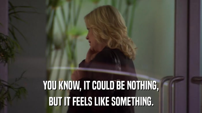YOU KNOW, IT COULD BE NOTHING, BUT IT FEELS LIKE SOMETHING. 
