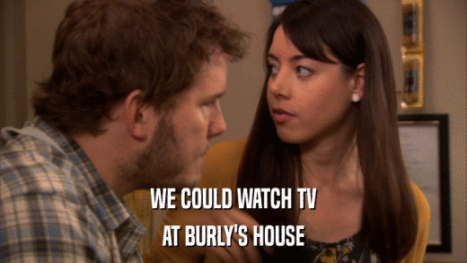 WE COULD WATCH TV AT BURLY'S HOUSE 
