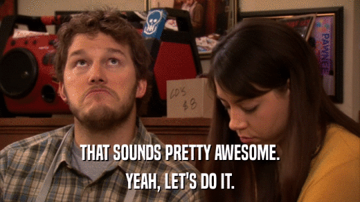 THAT SOUNDS PRETTY AWESOME. YEAH, LET'S DO IT. 