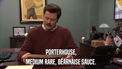 PORTERHOUSE, MEDIUM RARE, BéARNAISE SAUCE. 