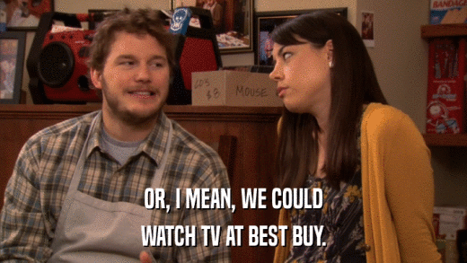 OR, I MEAN, WE COULD WATCH TV AT BEST BUY. 
