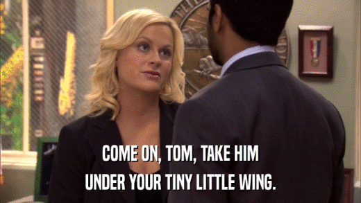 COME ON, TOM, TAKE HIM UNDER YOUR TINY LITTLE WING. 