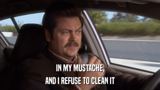 IN MY MUSTACHE, AND I REFUSE TO CLEAN IT 