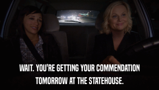 WAIT. YOU'RE GETTING YOUR COMMENDATION TOMORROW AT THE STATEHOUSE. 