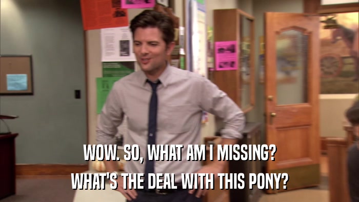 WOW. SO, WHAT AM I MISSING? WHAT'S THE DEAL WITH THIS PONY? 
