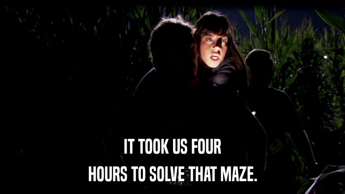 IT TOOK US FOUR HOURS TO SOLVE THAT MAZE. 