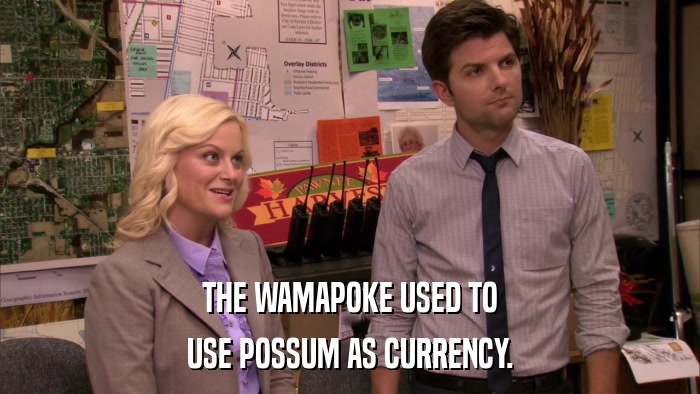 THE WAMAPOKE USED TO USE POSSUM AS CURRENCY. 