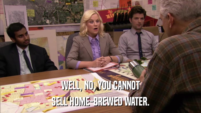 WELL, NO, YOU CANNOT SELL HOME-BREWED WATER. 