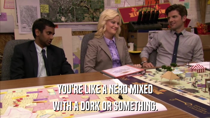 YOU'RE LIKE A NERD MIXED WITH A DORK OR SOMETHING. 