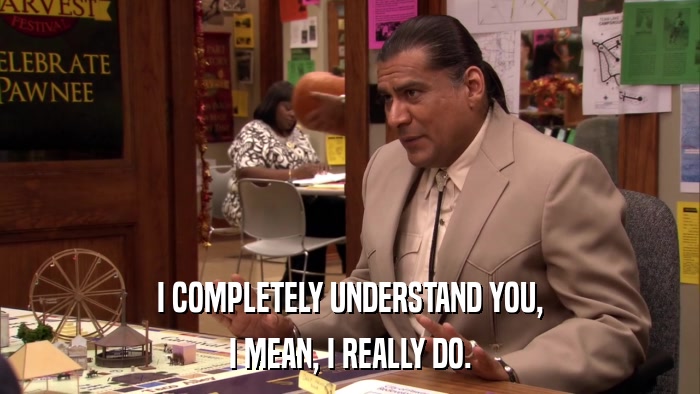 I COMPLETELY UNDERSTAND YOU, I MEAN, I REALLY DO. 