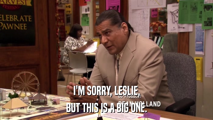 I'M SORRY, LESLIE, BUT THIS IS A BIG ONE. 
