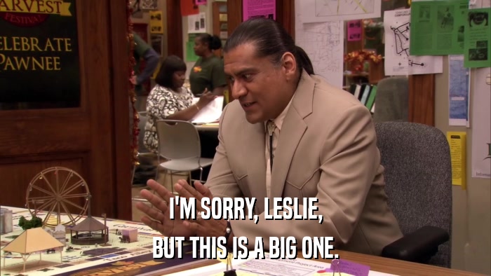 I'M SORRY, LESLIE, BUT THIS IS A BIG ONE. 