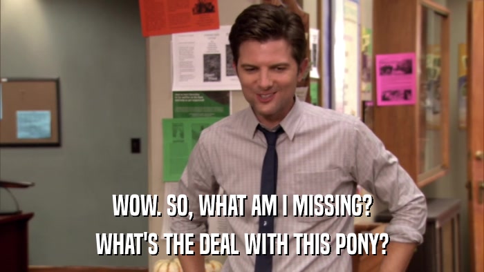 WOW. SO, WHAT AM I MISSING? WHAT'S THE DEAL WITH THIS PONY? 