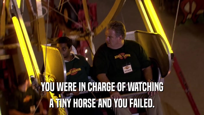 YOU WERE IN CHARGE OF WATCHING A TINY HORSE AND YOU FAILED. 