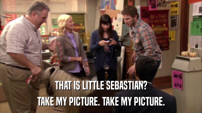 THAT IS LITTLE SEBASTIAN? TAKE MY PICTURE. TAKE MY PICTURE. 