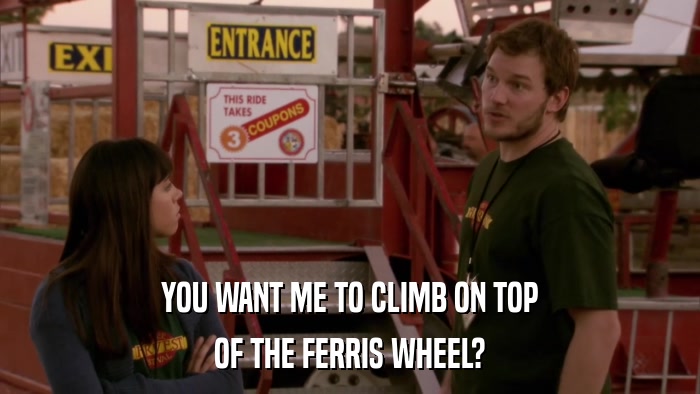 YOU WANT ME TO CLIMB ON TOP OF THE FERRIS WHEEL? 
