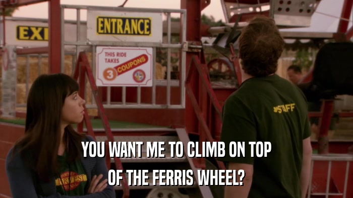 YOU WANT ME TO CLIMB ON TOP OF THE FERRIS WHEEL? 