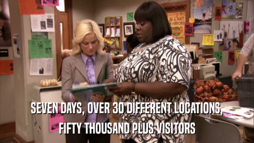 SEVEN DAYS, OVER 30 DIFFERENT LOCATIONS, FIFTY THOUSAND PLUS VISITORS 