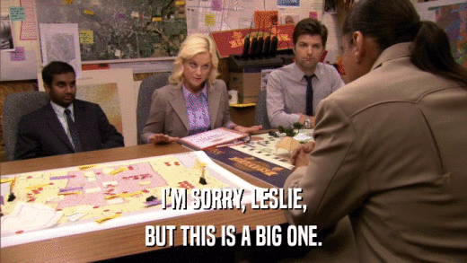 I'M SORRY, LESLIE, BUT THIS IS A BIG ONE. 